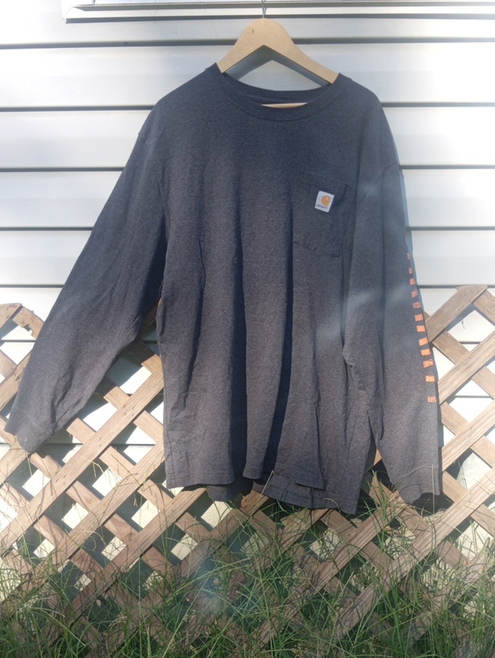 Carhartt Dark Charcoal Long-Sleeve Pocket Tee with Sleeve Print